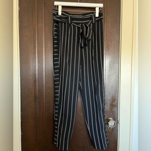 Striped Tie Waist Ankle Pants